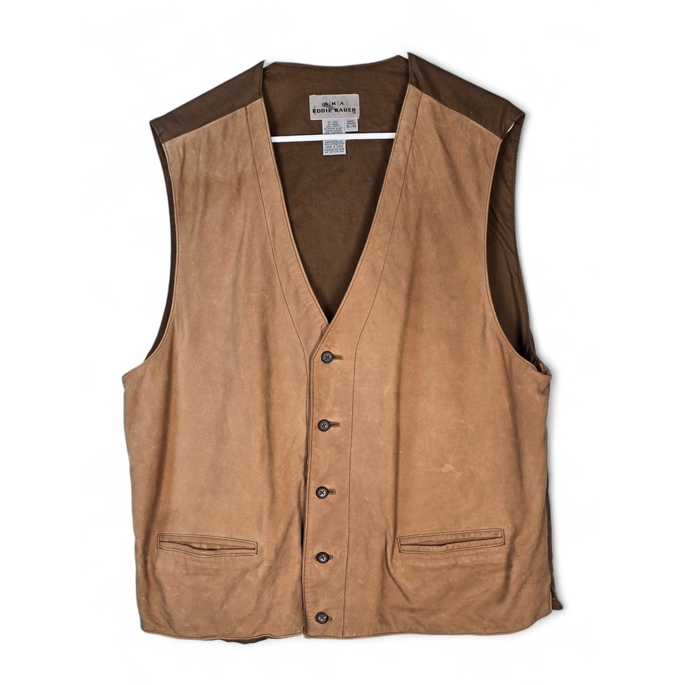 Eddie Bauer Mens Leather Button Vest Brown‎ Western size XL